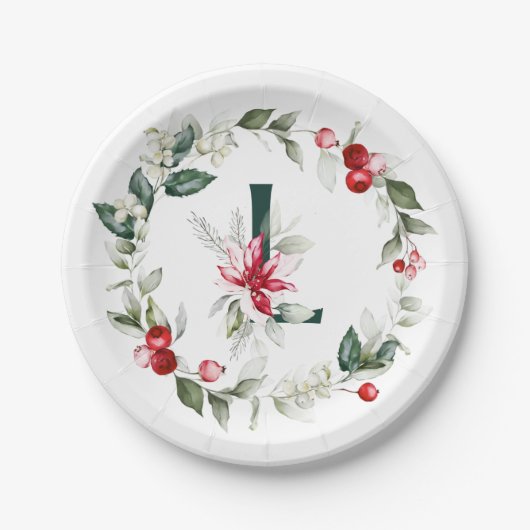 Winterberries Monogram L Paper Plate Pappteller (Vorderseite)