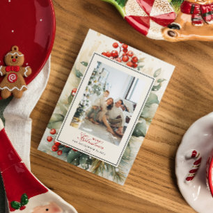 Winterberry Botanical Watercolor Weihnachtsgebäck Feiertagspostkarte