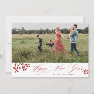 Winterberry Elegante Script Happy New Year Foto Feiertagskarte