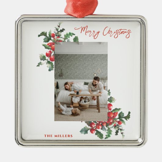 Winterberry Holly | Frohe Weihnachten | FOTO Ornament Aus Metall (Vorne)