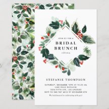 Winterberry Holly Greenery Bridal Brunch Einladung