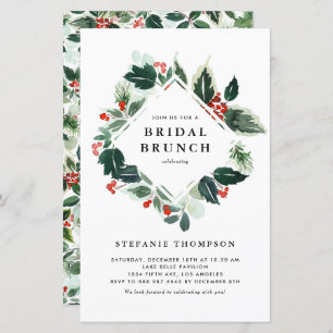Winterberry Holly Greenery Bridal Brunch Einladung