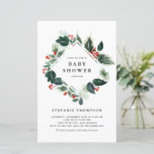 Winterberry Holly Greenery Kinderdusche Einladung (Stehend Vorderseite)
