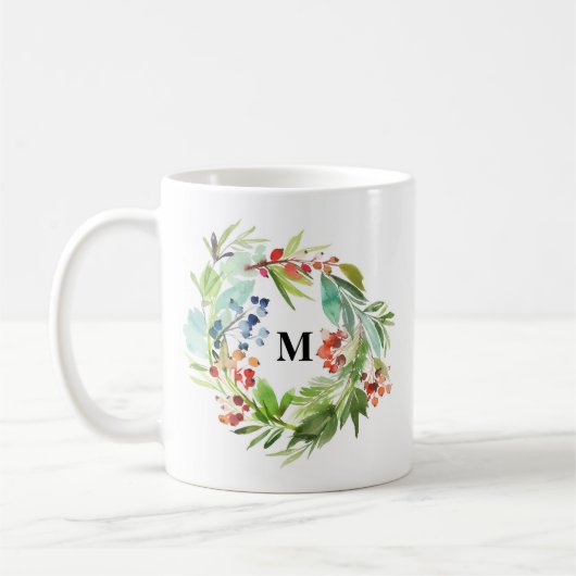 Winterberry Holly und Juniper Christmas Monogram Kaffeetasse (Links)