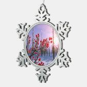 Winterberry in Ice Schneeflocken Zinn-Ornament (Rechts)