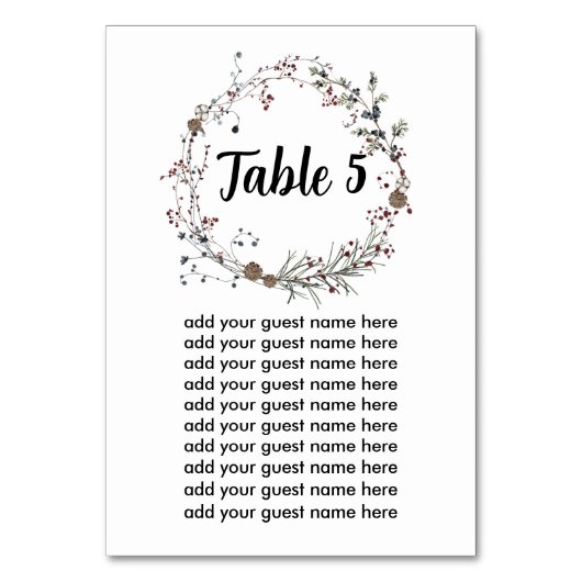 Winterberry Rustic Boho Seekarte Tischnummer (Vorderseite)