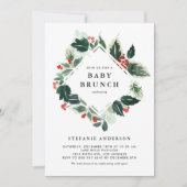 Winterberry und Holly Greenery Baby Brunch Einladung (Vorderseite)