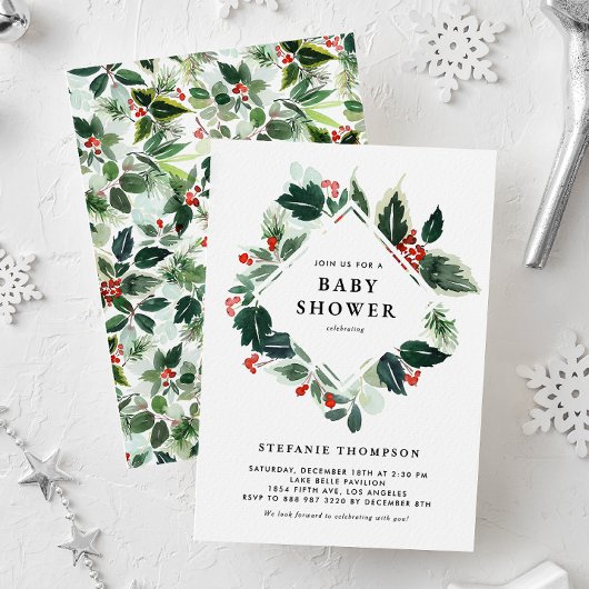 Winterberry und Holly Greenery Baby Shower Einladung