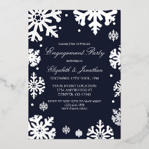 Winterbindungsparty für Navy Blue Snowflakes Folieneinladung