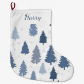 Winterblau Pine Trees Muster Custom Großer Weihnachtsstrumpf (Vorderseite)