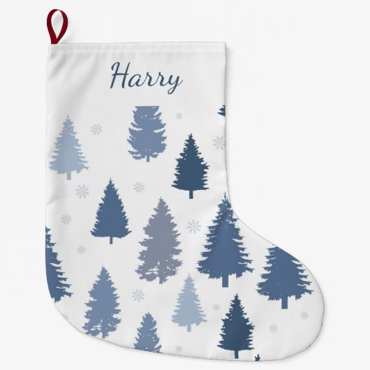 Winterblau Pine Trees Muster Custom Großer Weihnachtsstrumpf (Vorderseite)