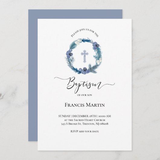 Winterblau | Taufe Einladung (Vorne/Hinten)