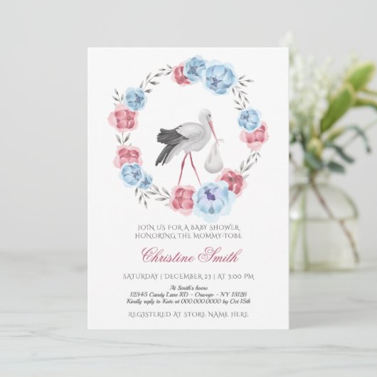 Winterblau und Rosa Blütendusche Einladung (Stehend Vorderseite)