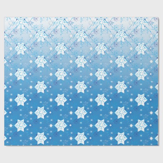 Winterblau-weiß-Schneeflocken-Muster Geschenkpapier (Flach)