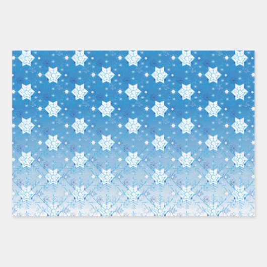 Winterblau-weiß-Schneeflocken-Muster Geschenkpapier Set (Vorderseite 2)