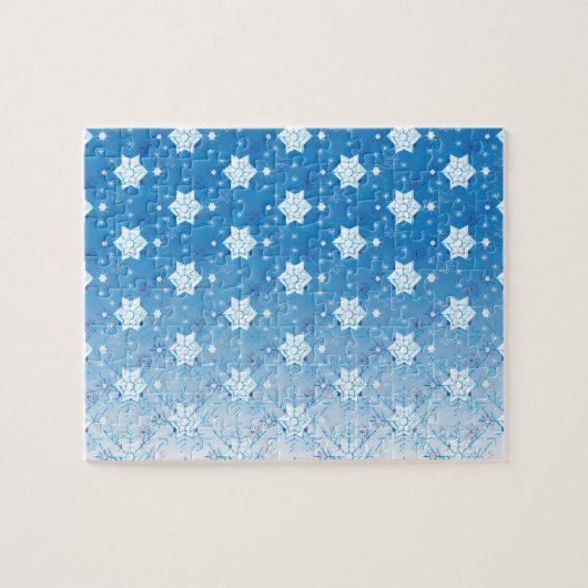 Winterblau-weiß-Schneeflocken-Muster Puzzle (Horizontal)