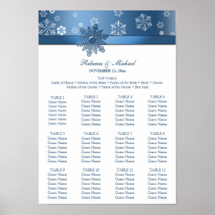 Winterblau-weiße Schneeflocken Sitzplan Poster
