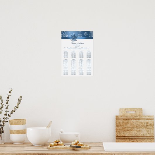 Winterblau-weiße Schneeflocken Sitzplan Poster (Küche)