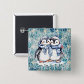 Winterblaue Aquarellpinguine mit Skarabäen Button (Vorne & Hinten)