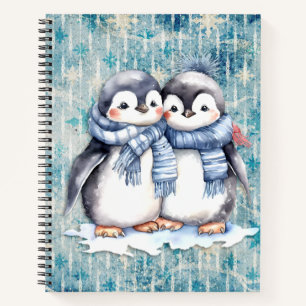 Winterblaue Aquarellpinguine mit Skarabäen Notizblock