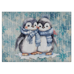 Winterblaue Aquarellpinguine mit Skarabäen Schneidebrett