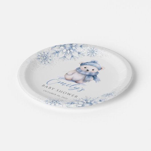 Winterblaue Eisbär-Papierteller Pappteller (Schrägansicht)