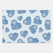 Winterblaue Farbherzen mit Schneeflocken Geschenkpapier Set (Vorderseite)