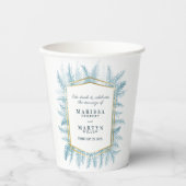 Winterblaue immergrüne Blattwasserfarbenhochzeit Pappbecher (Vorderseite)