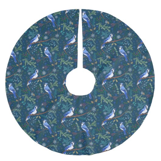 Winterblaue Jay Polyester Weihnachtsbaumdecke (Vorderseite)