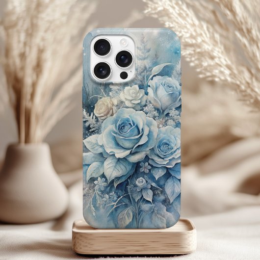 Winterblaue Rosen - Elegante Eisblumen iPhone Hülle