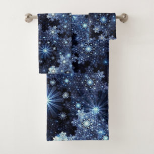 Winterblaue Schneeflocken Badhandtuch Set