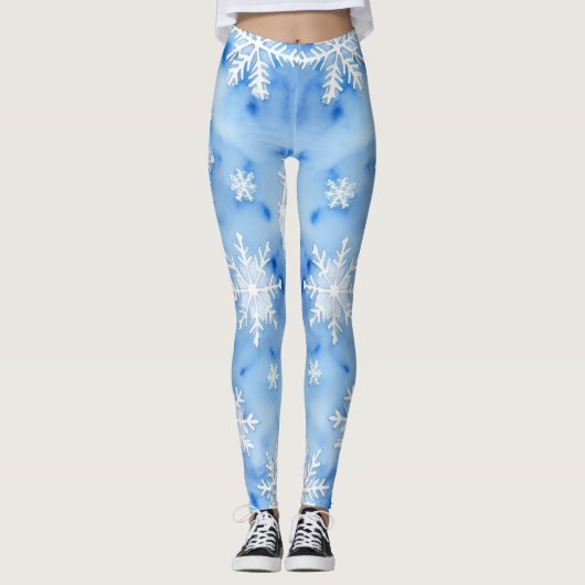 Winterblaue Schneeflocken/Multiprint-Leggings Leggings (Vorderseite)