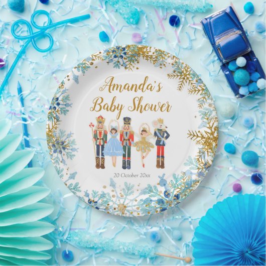 Winterblaue Schneeflocken-Nutcracker-Papierplatte Pappteller (Party)