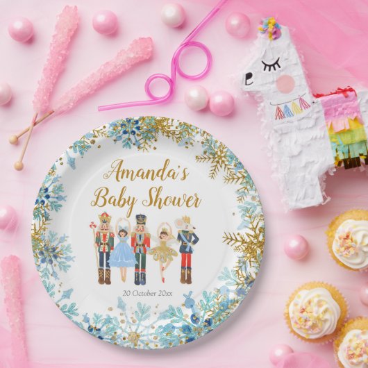 Winterblaue Schneeflocken-Nutcracker-Papierplatte Pappteller (Party)
