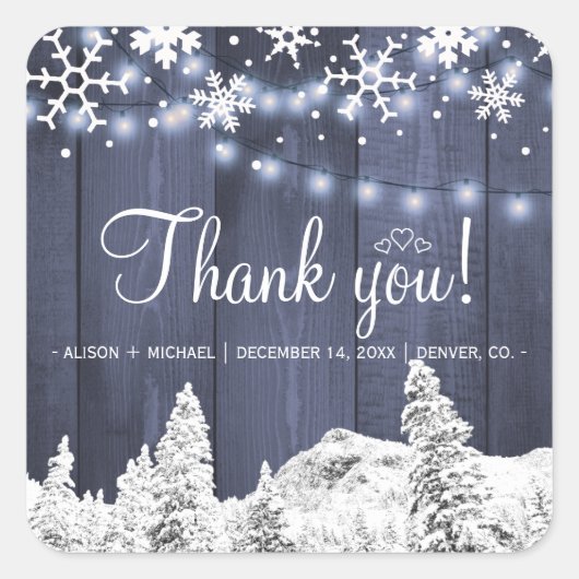 Winterblaue Stallholz-Saitenleuchten rustikale Hoc Quadratischer Aufkleber (Vorderseite)