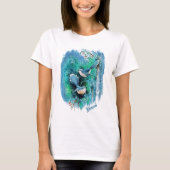 Winterblaue Vogelmalerei mit Text T-Shirt (Vorderseite)