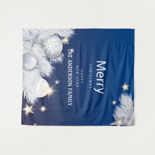 Winterblaue Weihnachtssterndekorationen Wandteppich (Vorderseite (Horizontal))