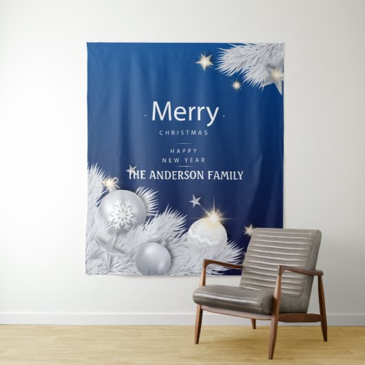 Winterblaue Weihnachtssterndekorationen Wandteppich (Beispiel)