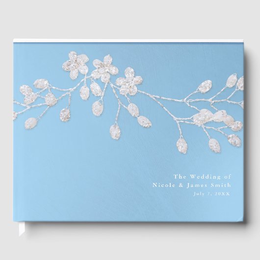 Winterblauer Branch Weißer Blumenstrauß Hochzeitsf Gästebuch (Vorderseite)