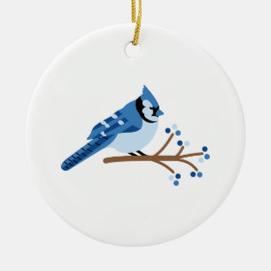 Winterblauer Jay Keramik Ornament