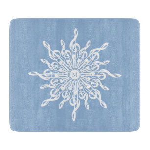 Winterblauer ornamentaler Monogramm-G-Schlüssel-Sc Schneidebrett