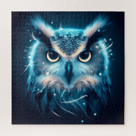 Winterblauer Owl Vogel abstrakte Feder Familienspa Puzzle (Vertikal)