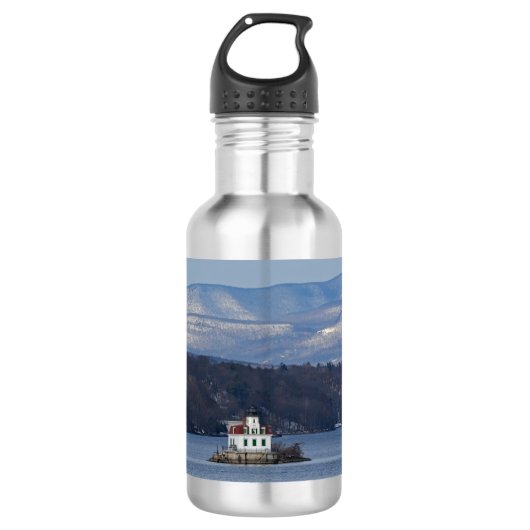 Winterblick auf das Leuchtturm von Esopus Meadows Edelstahlflasche (Vorderseite)