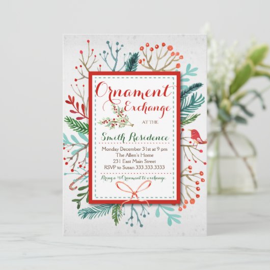 Winterblumenaustausch mit Wasserfarbe Einladung (Stehend Vorderseite)