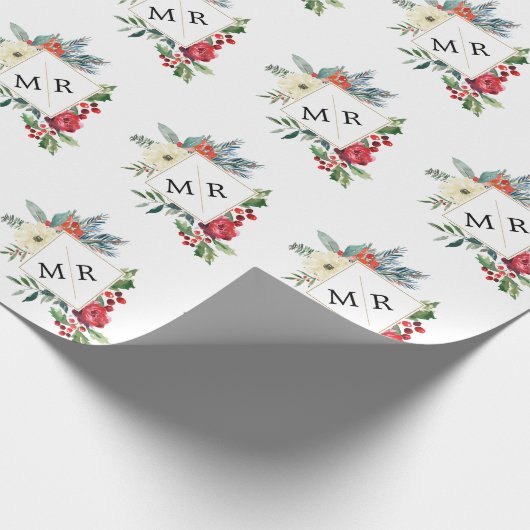 Winterblumenberries Mit Monogramm Geschenkpapier (Ecke)