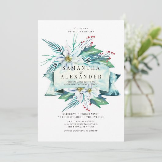 Winterblumenbouquet-Hochzeit Einladung (Stehend Vorderseite)