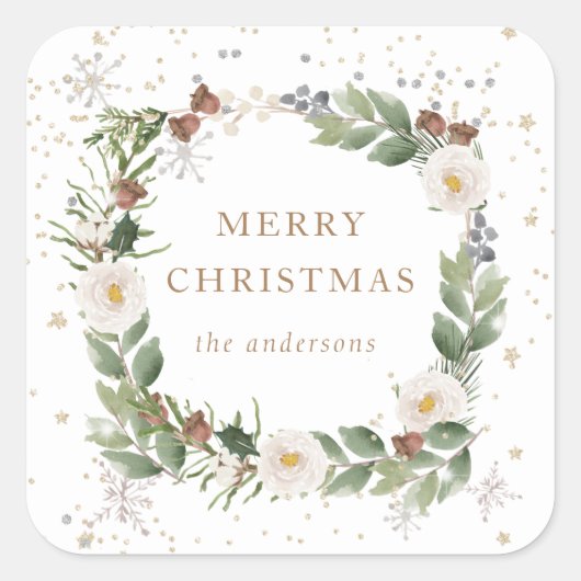 Winterblumengold-Funkelogramm Quadratischer Aufkleber (Vorderseite)