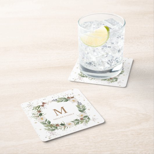 Winterblumengold-Funkelogramm Rechteckiger Pappuntersetzer (Vor Ort)