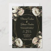 Winterblumengoldene geometrische Rahmenhochzeit Einladung (Vorderseite)