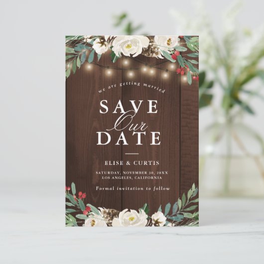 Winterblumenkarte Save the Date (Stehend Vorderseite)